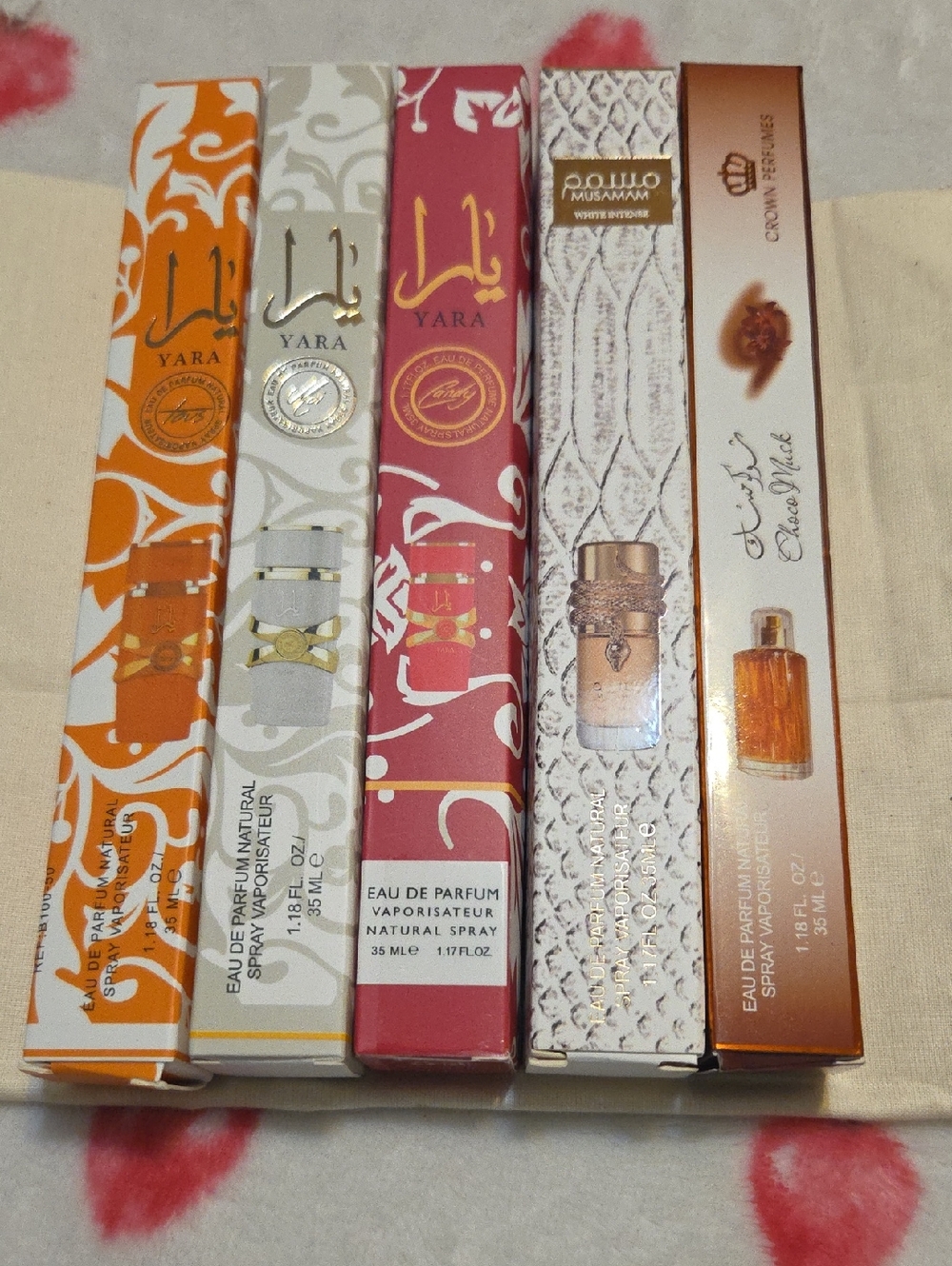 Yara Fragrance Gift Set in Orange, White, Pink, Gold, Brown